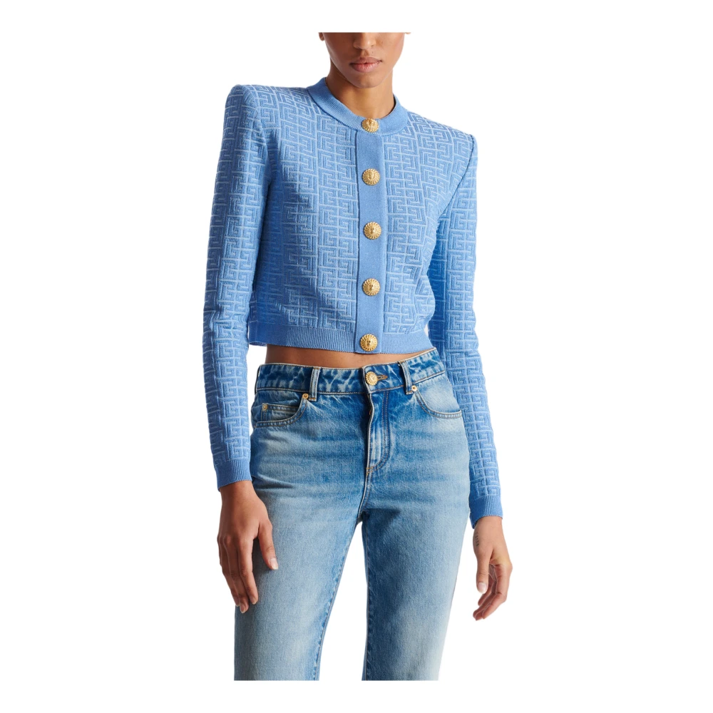 Balmain PB Labyrinth gebreide vest Blue Dames