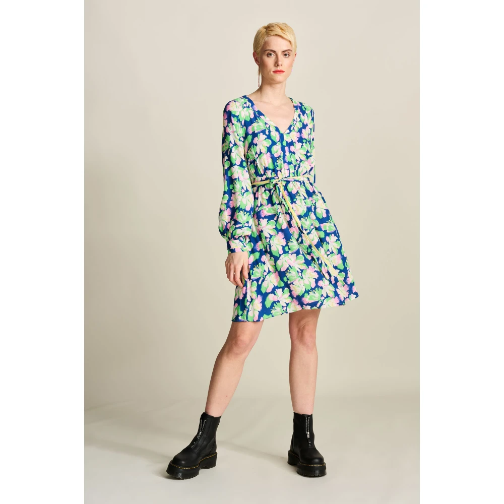 Pom Amsterdam Blauw Multi Kleur Lelie Jurk Multicolor Dames
