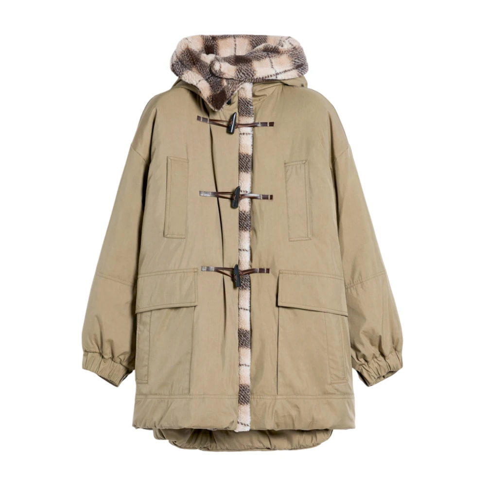 Max Mara Weekend Beige Hooded Parka Jas Geruit Beige Dames