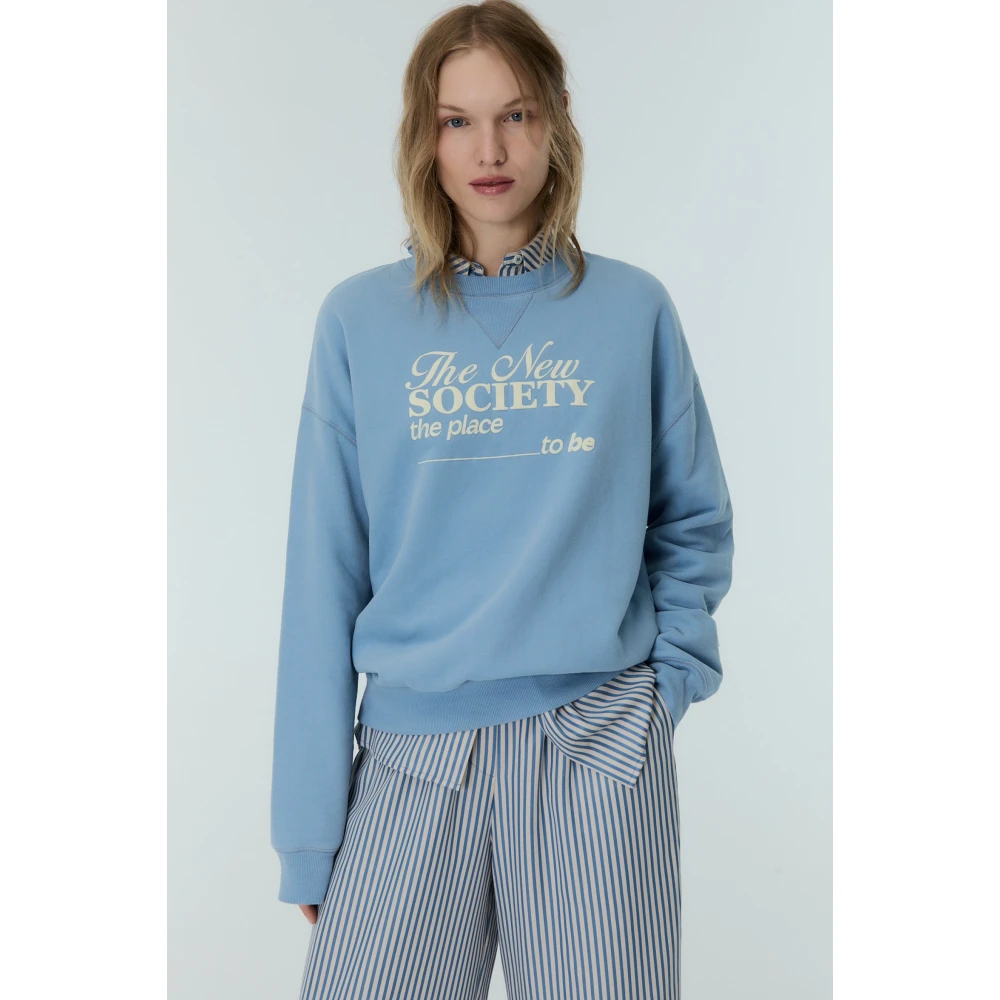 The New Society Blauwe Allure Katoenen Sweater met Logo Blue Dames