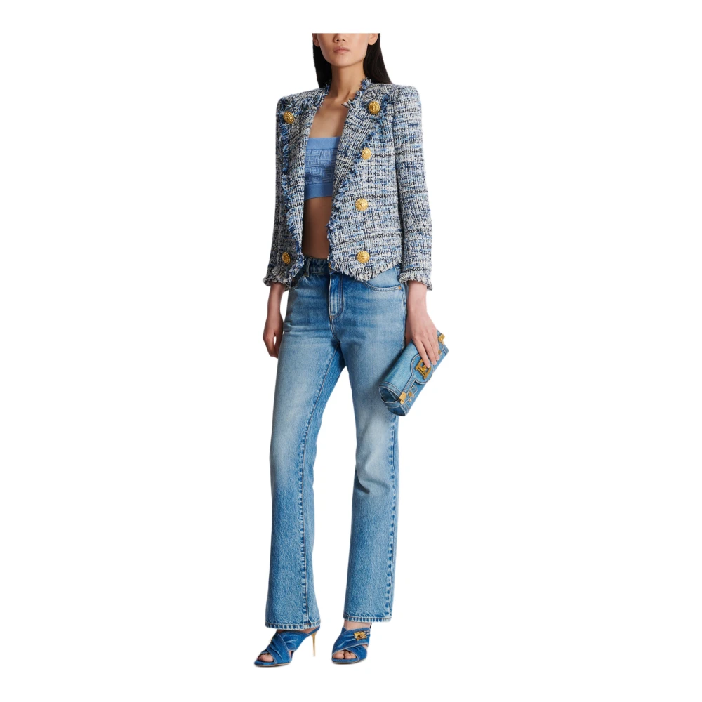 Balmain Geknipte tweed jasje met rand-tot-rand en 8 knopen Blue Dames