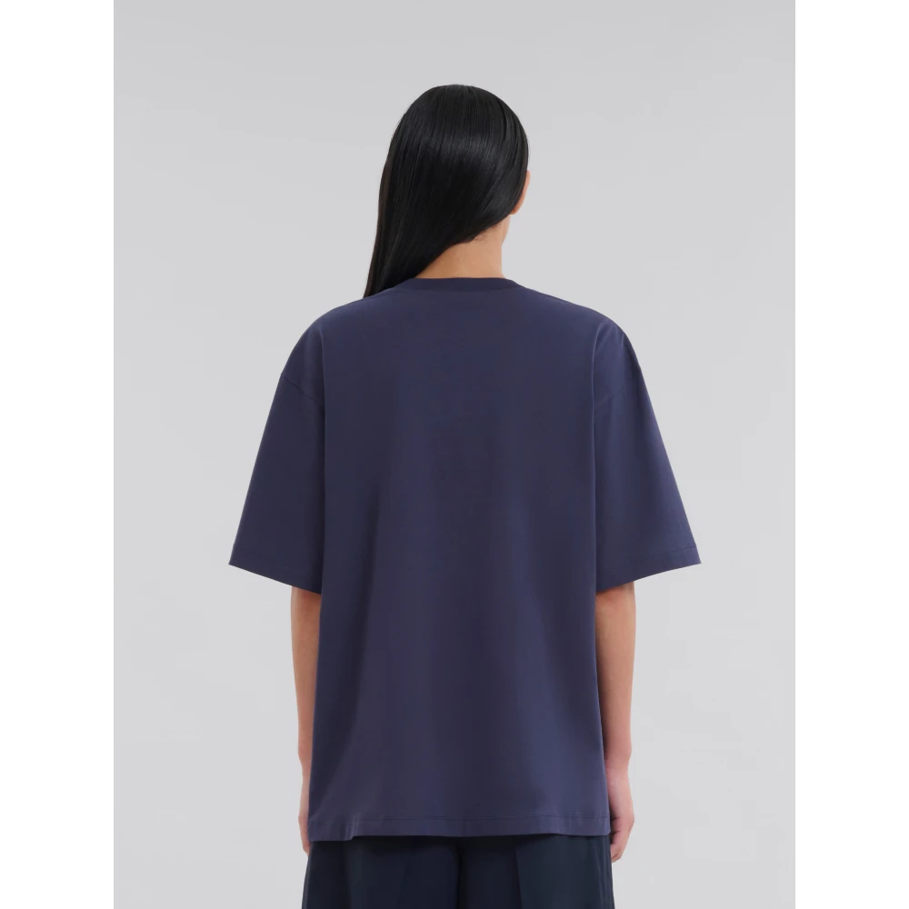 Marni katoenen t-shirt met logo Blue Dames