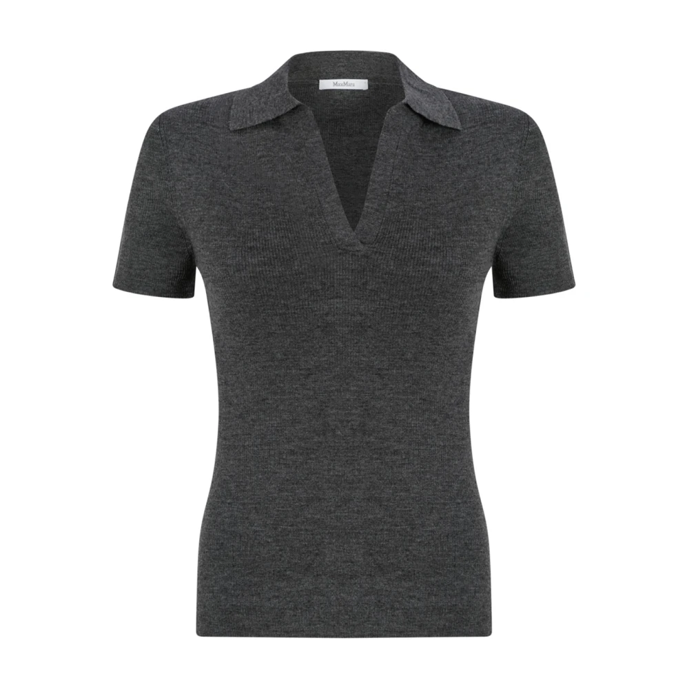Max Mara Women's Gray V-Neck Knitwear, S, Albero Ribbed Wool Polo Shirt