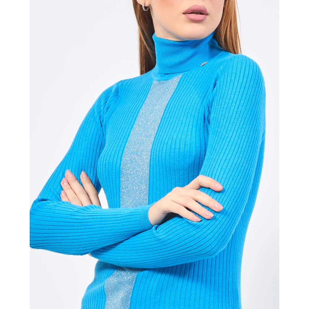 Gaudi Blauwe Geribbelde Trui met Lurex Details Blue Dames