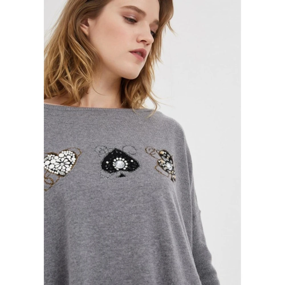 Liu Jo Gemengde Wol Boothals Trui Gray Dames