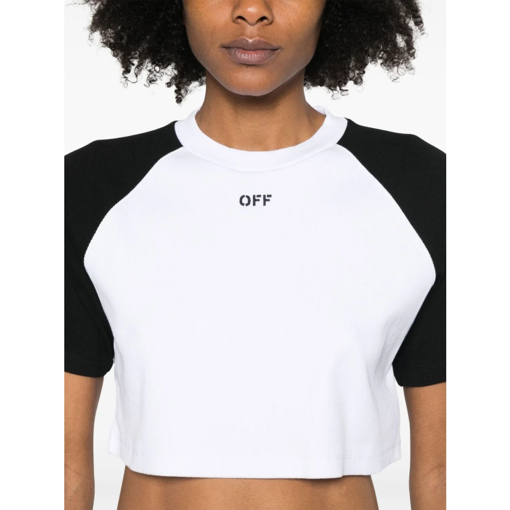 Off White Witte Crew Neck Logo T-shirts White Dames