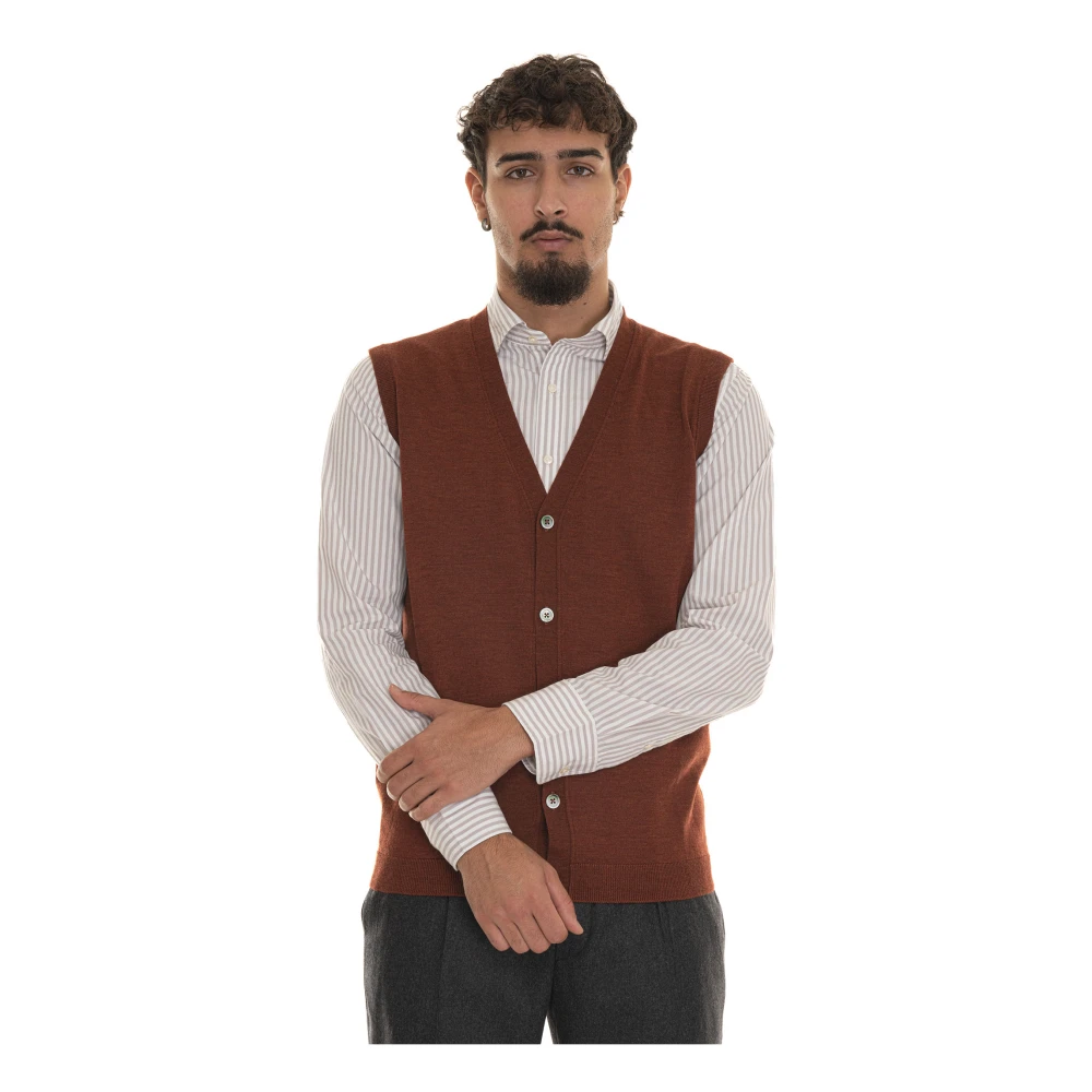 Hindustrie Merino Wol Gebreid Vest met Paremoer Knopen Orange Heren