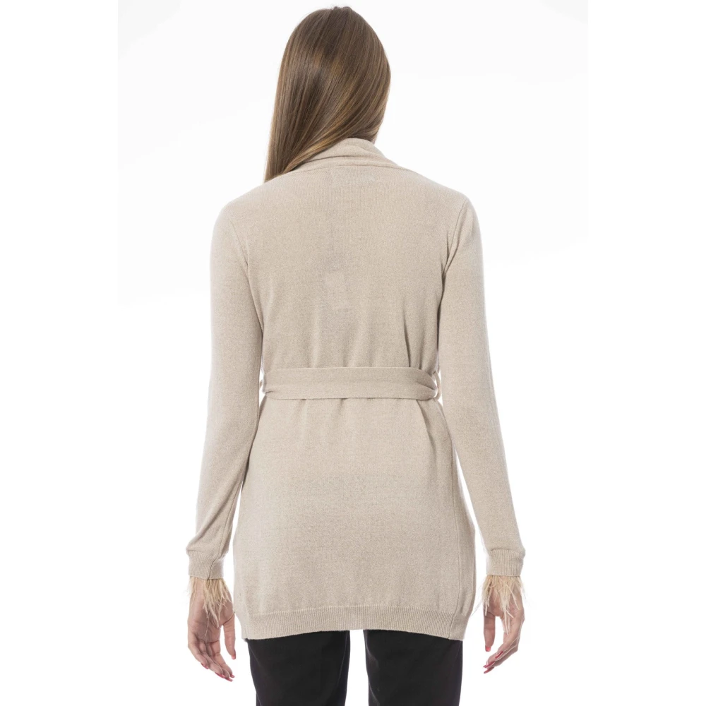 Baldinini Gebreide Cardigan met Veren en Monogram Beige Dames