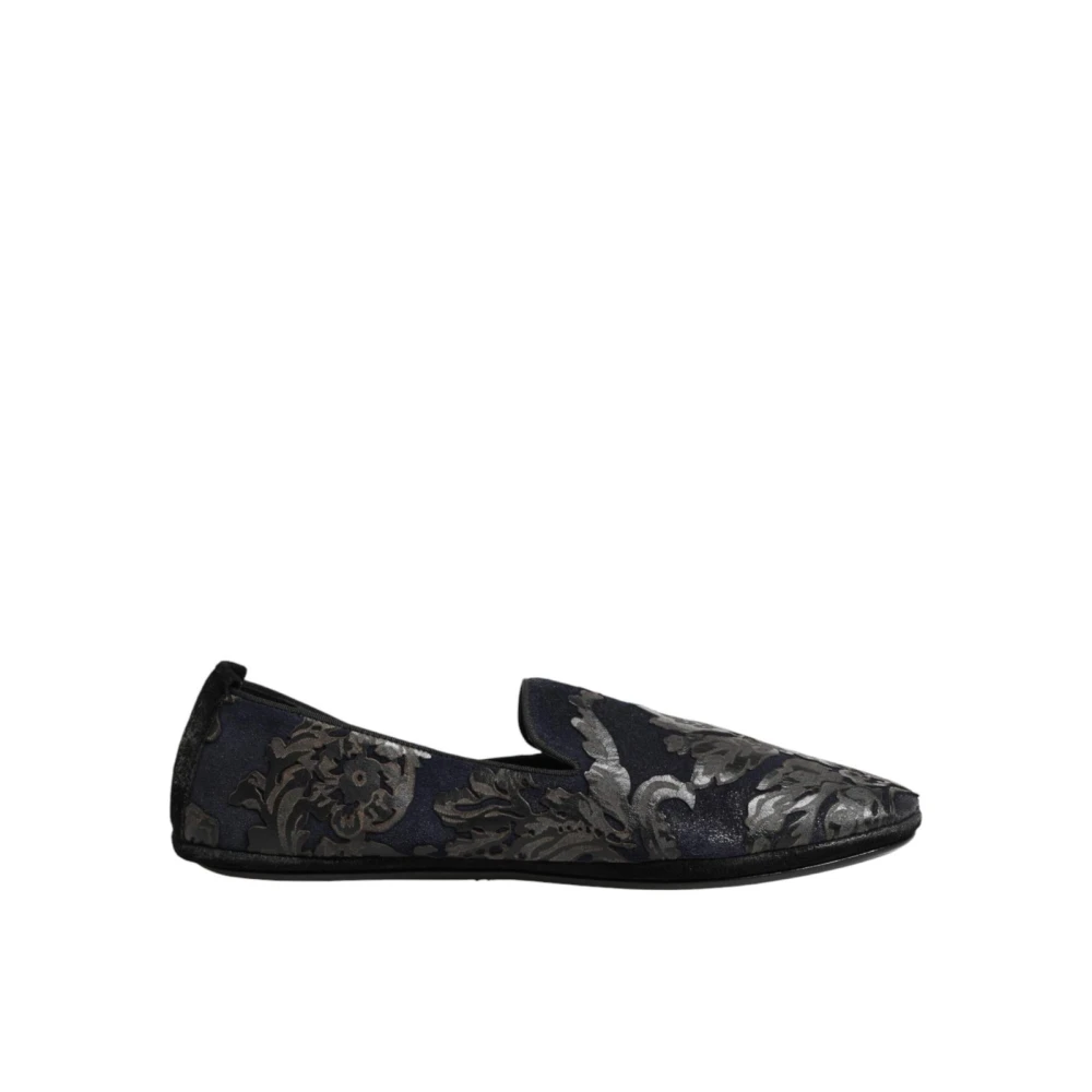 Dolce & Gabbana Men's Black Jacquard Leather Slip On Loafers