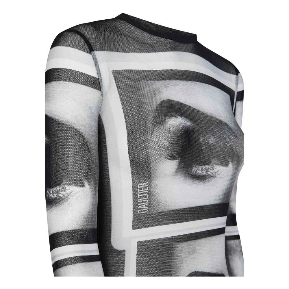 Jean Paul Gaultier Zwarte Tule Jurk met 'Ogen en Lippen' Print Black Dames