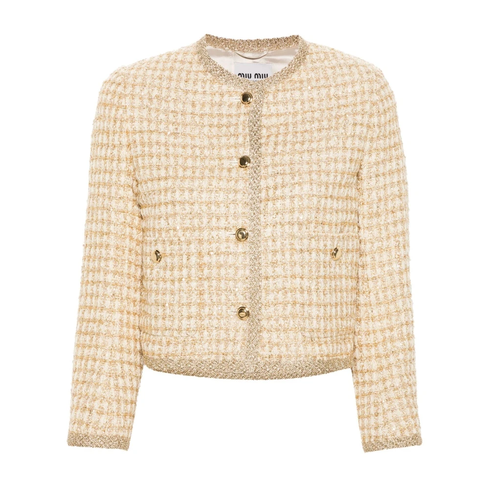 Miu Geruite Lamé Jas met Metallic Textuur Yellow Dames