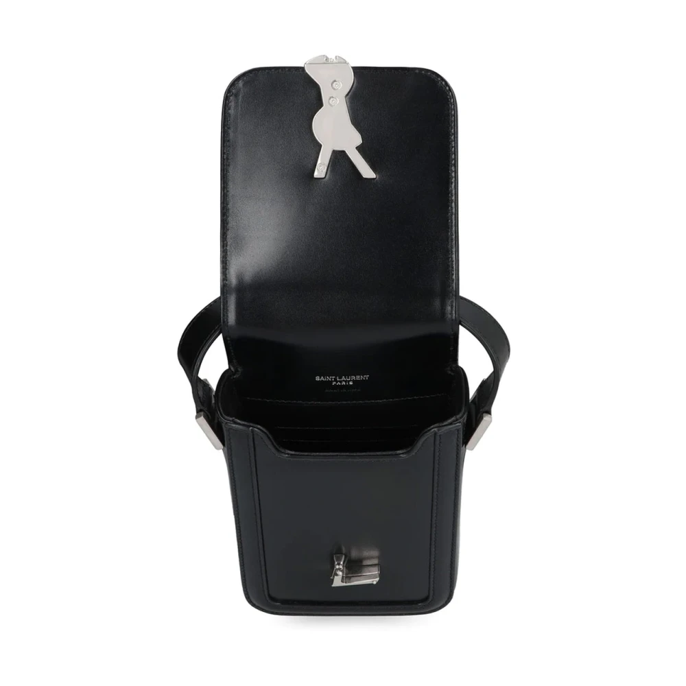 Saint Laurent Leren Telefoonhoes met Schouderband Black Heren