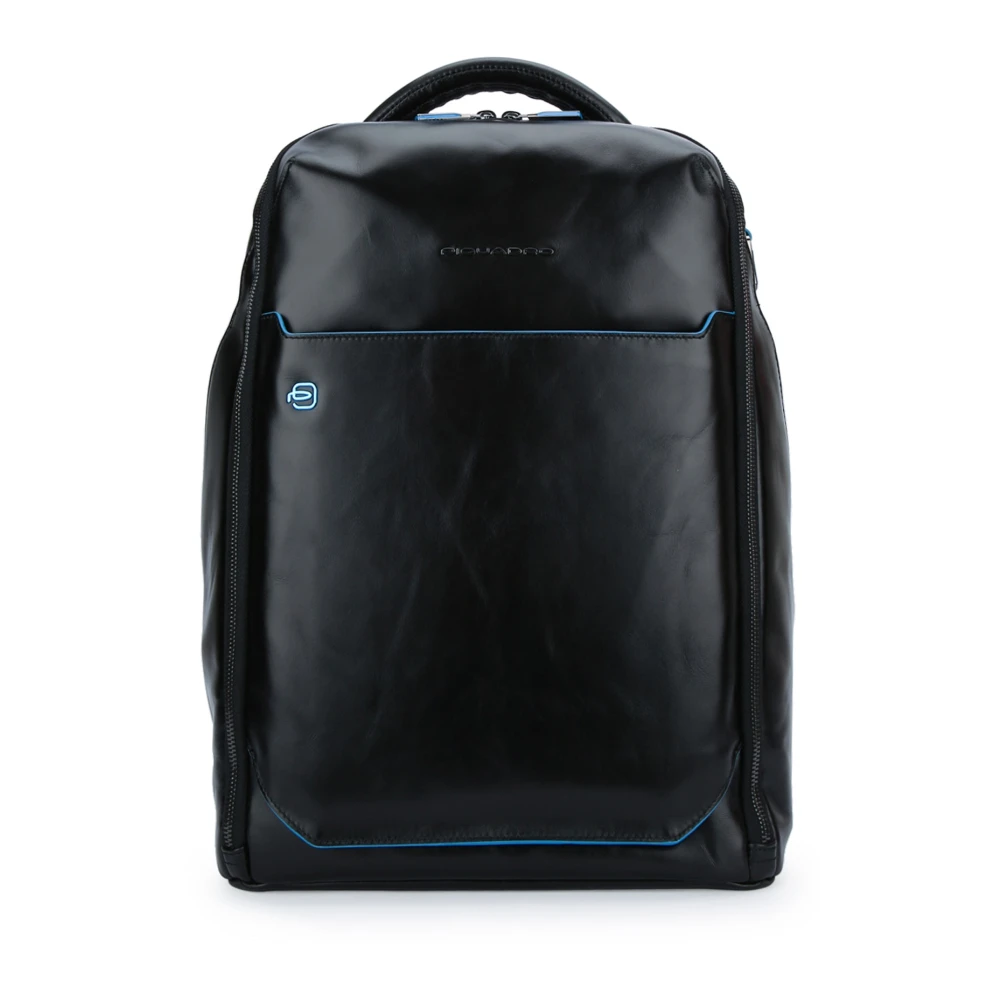 Piquadro Leren Laptop Rugzak met 2 Comparti ten Black Unisex