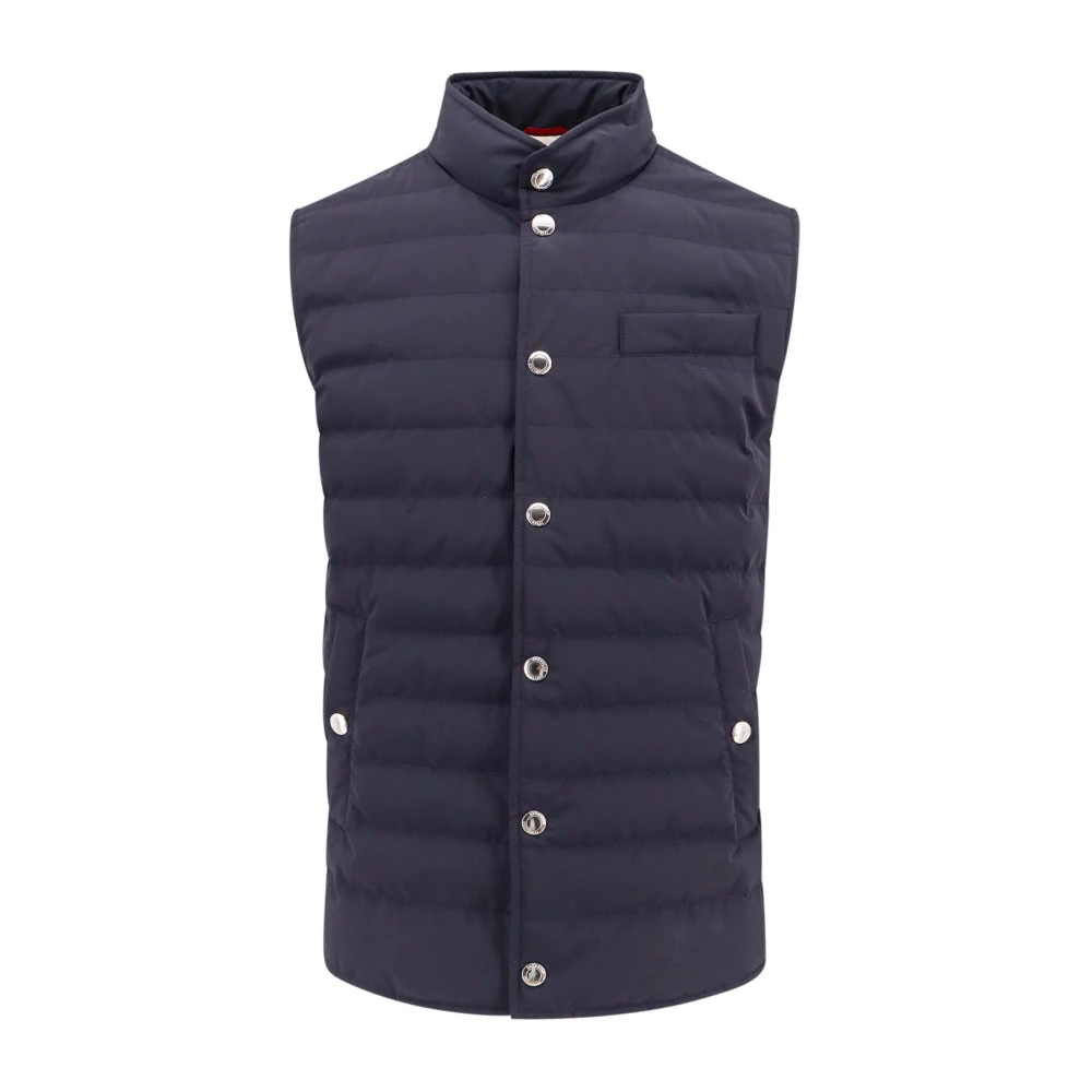 BRUNELLO CUCINELLI Gewatteerd mouwloos jack met drukknopen Blue Heren