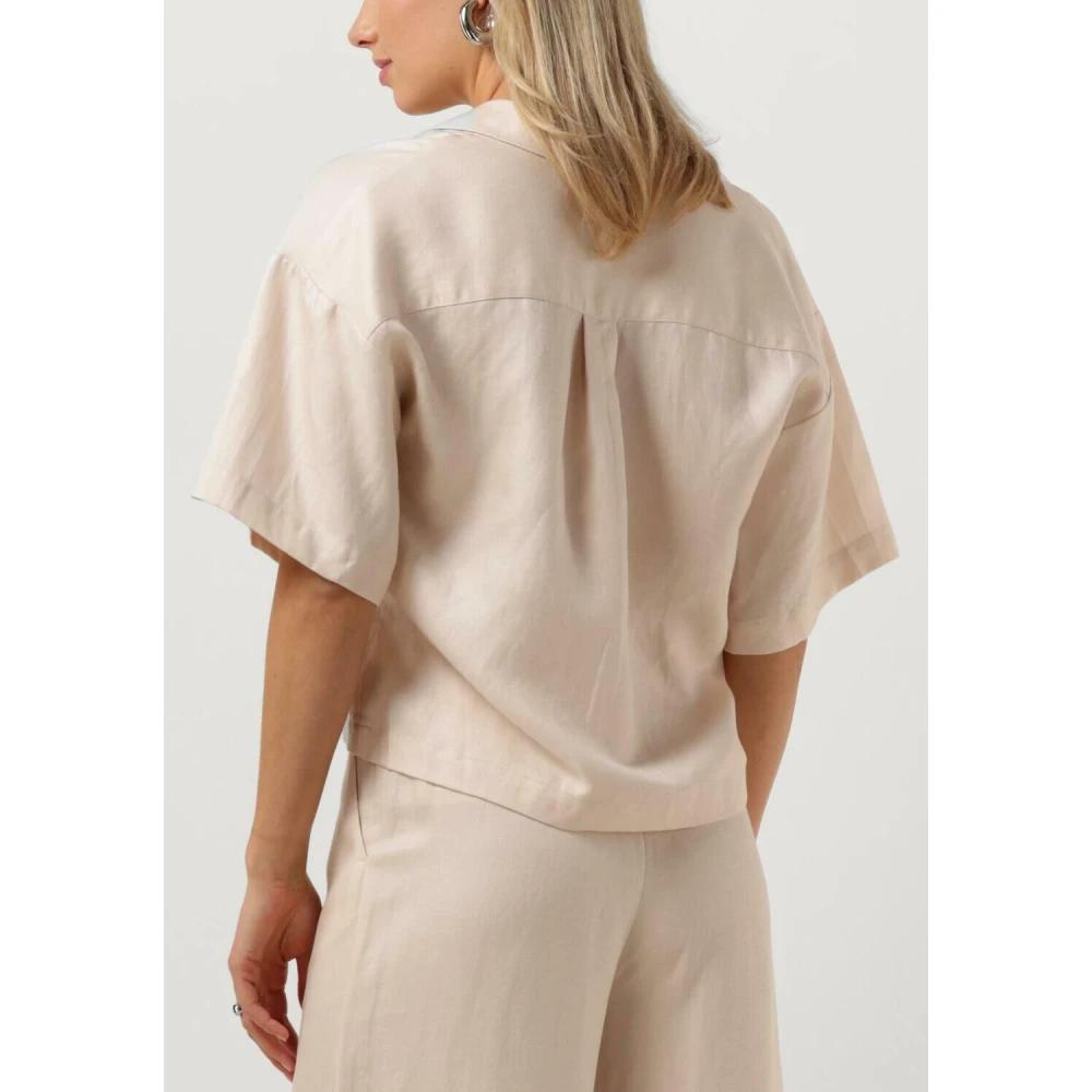 Selected Femme Boxy Revers Linnen Blouse Beige Dames