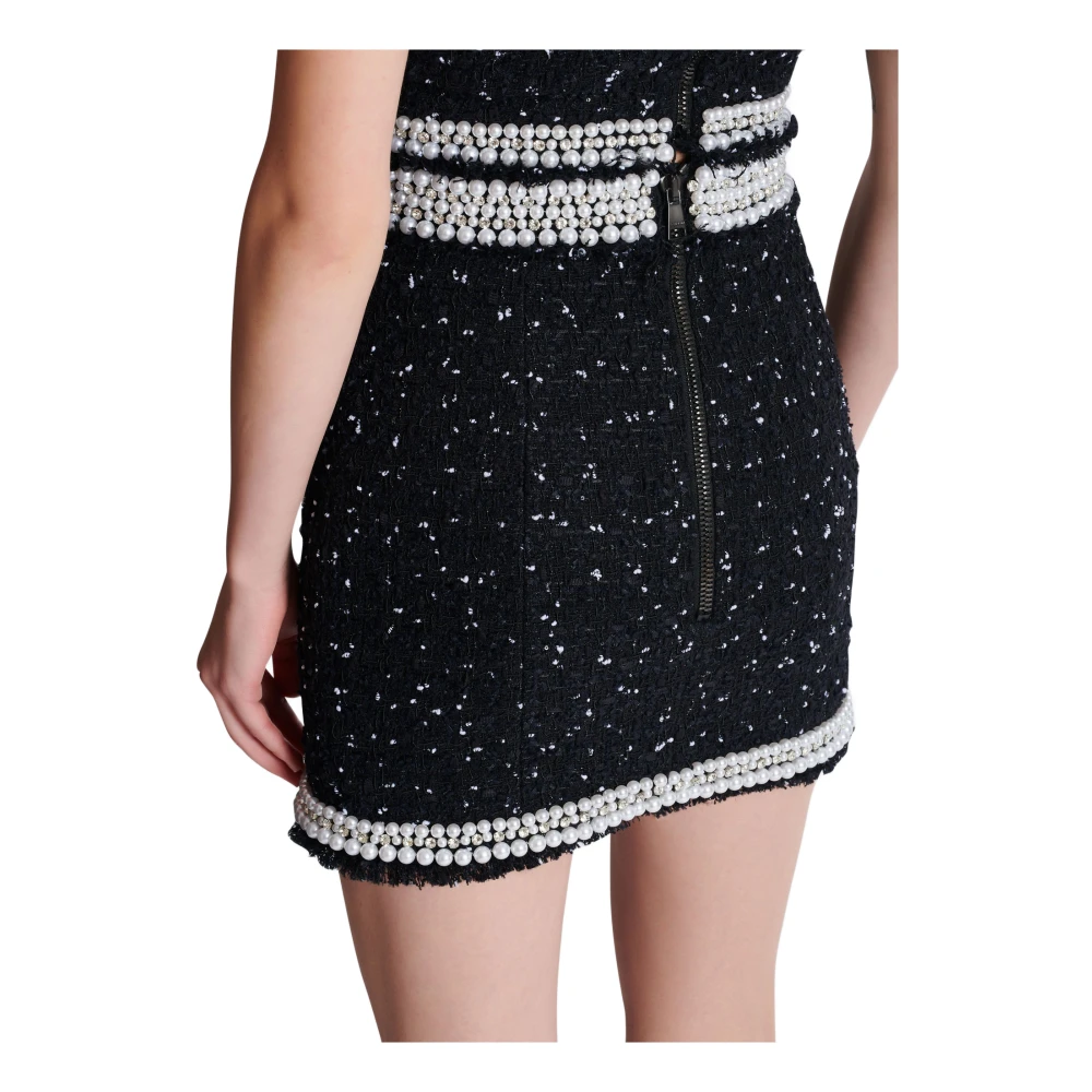 Balmain Korte geborduurde polka-dot tweed rok Black Dames