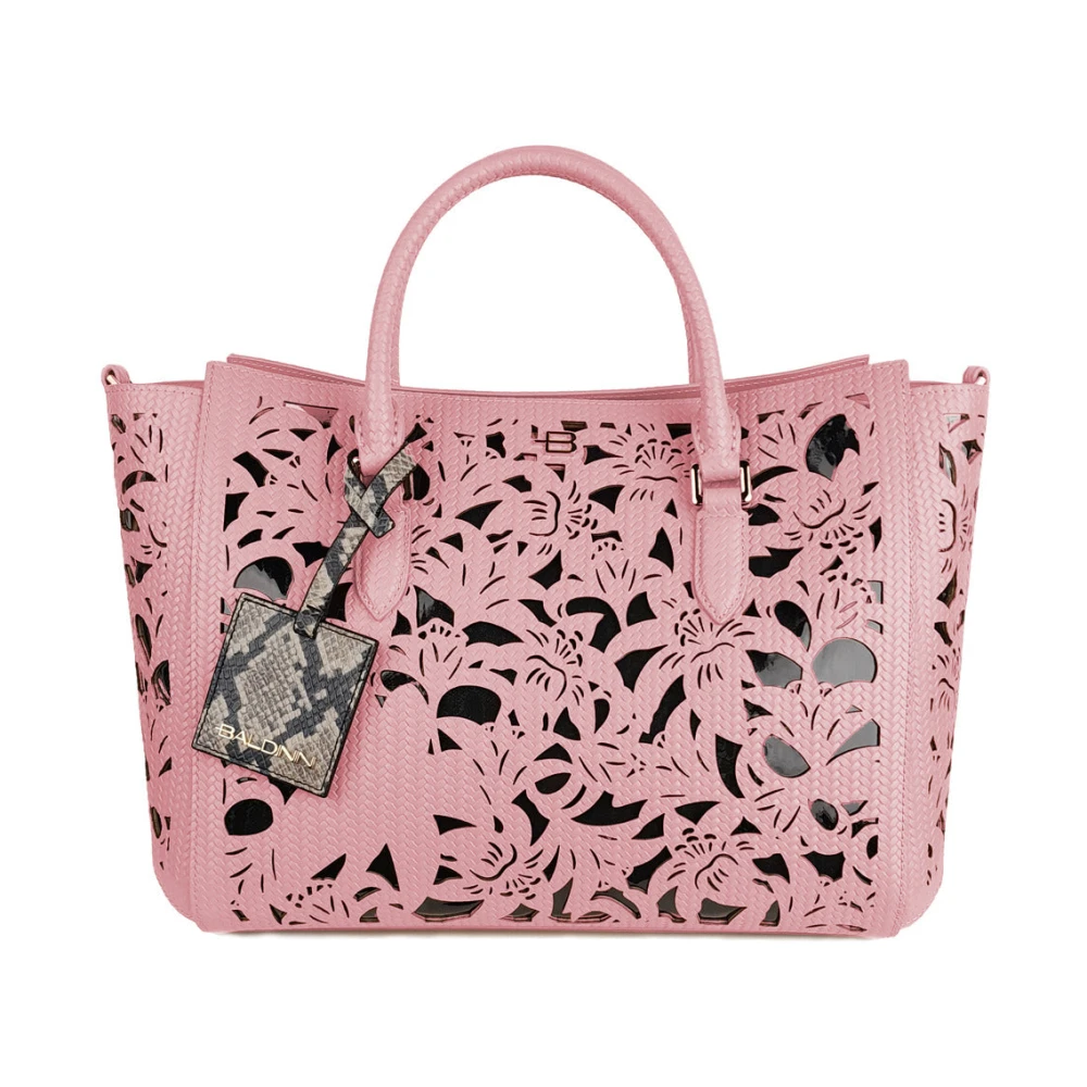 Baldinini Leren handtas met bloemen laser cut Pink Dames