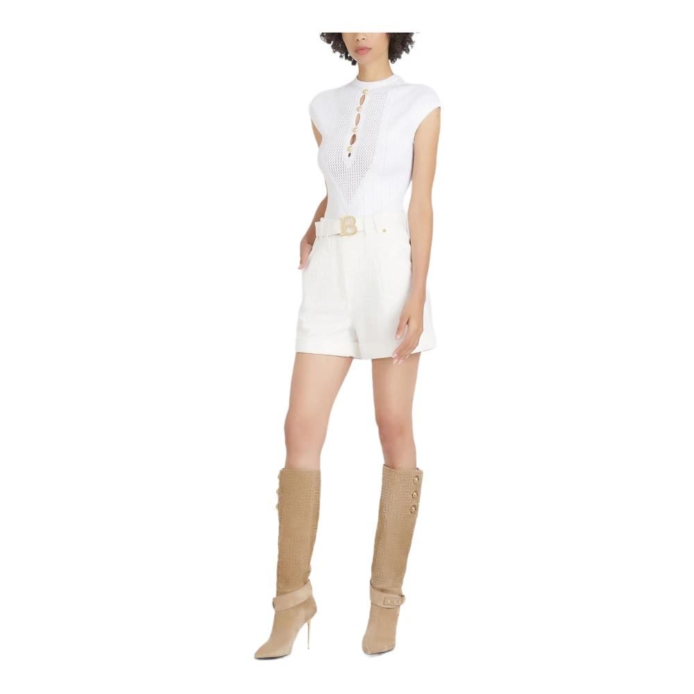 Balmain Denim high-waisted shorts met gesp White Dames