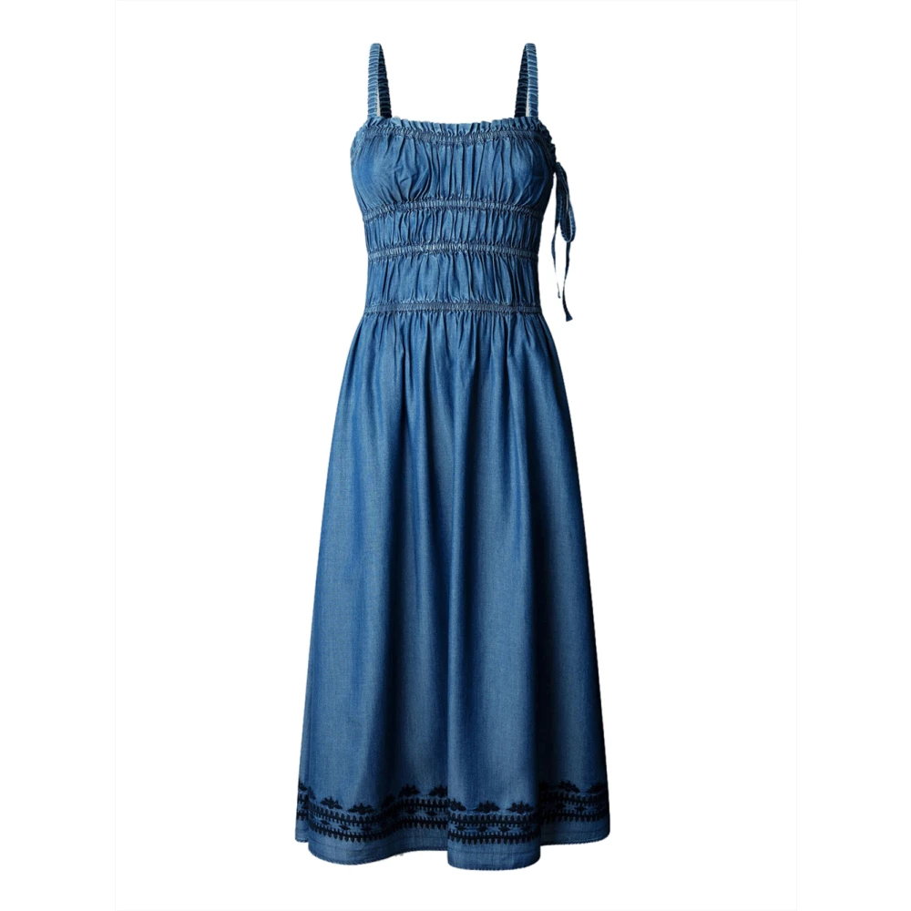 Pepe Jeans Women's Blue Midi Dresses, M, Cass Tencel Longuette Dress