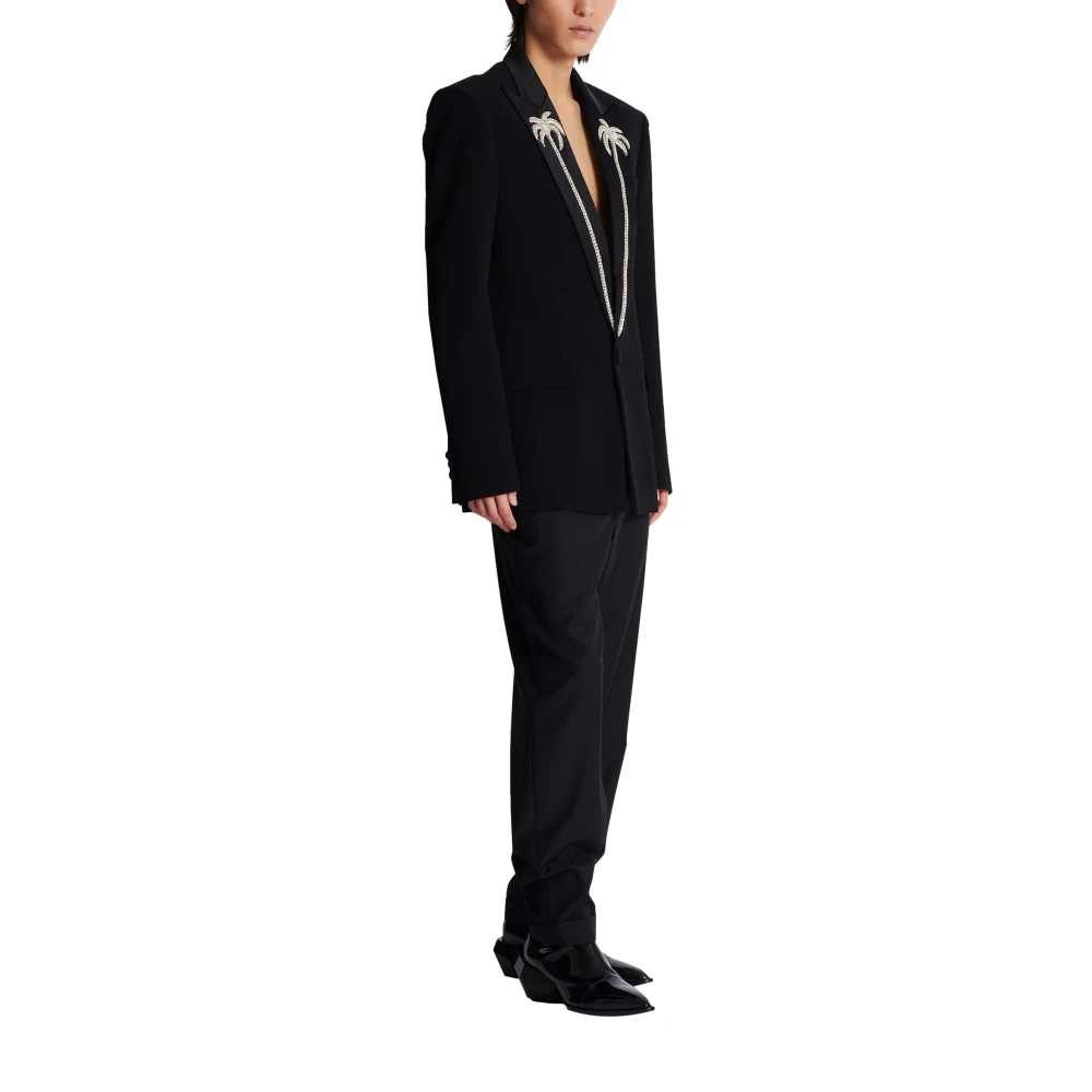 Balmain 1-knoops jas met geborduurde palmboomkraag Black Heren