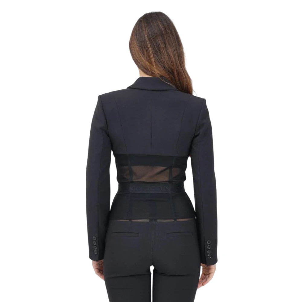 Elisabetta Franchi Elegante Zwarte Jas met Tule Inzet Black Dames