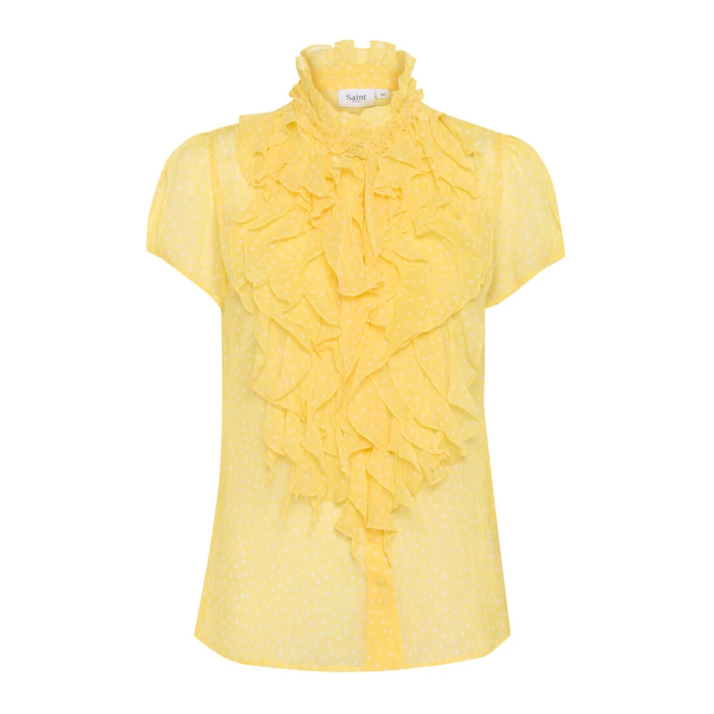 Saint Tropez Gekreukeld SS-shirt met stippen Yellow Dames