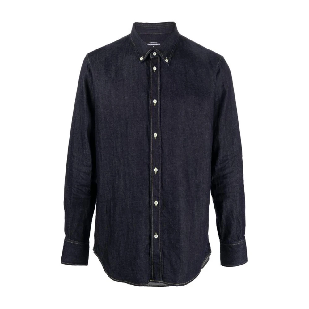 Dsquared2 Denim Overhemd met Contraststiksels Blue Heren