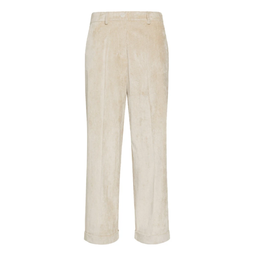 Momoni Cropped Velvet Corduroy Broek Beige Dames
