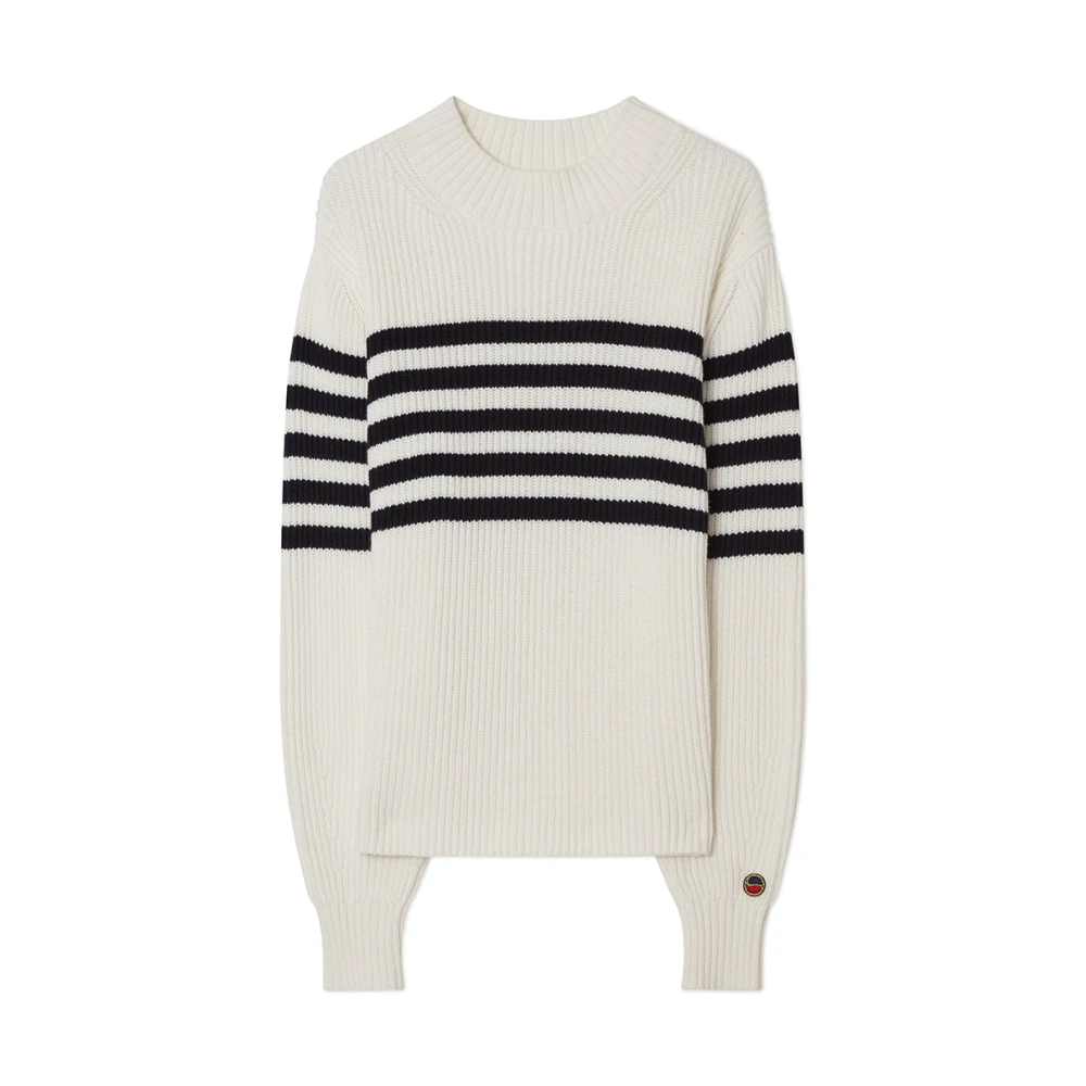 Busnel Gestreepte Trui met Hoge Kraag Beige Dames