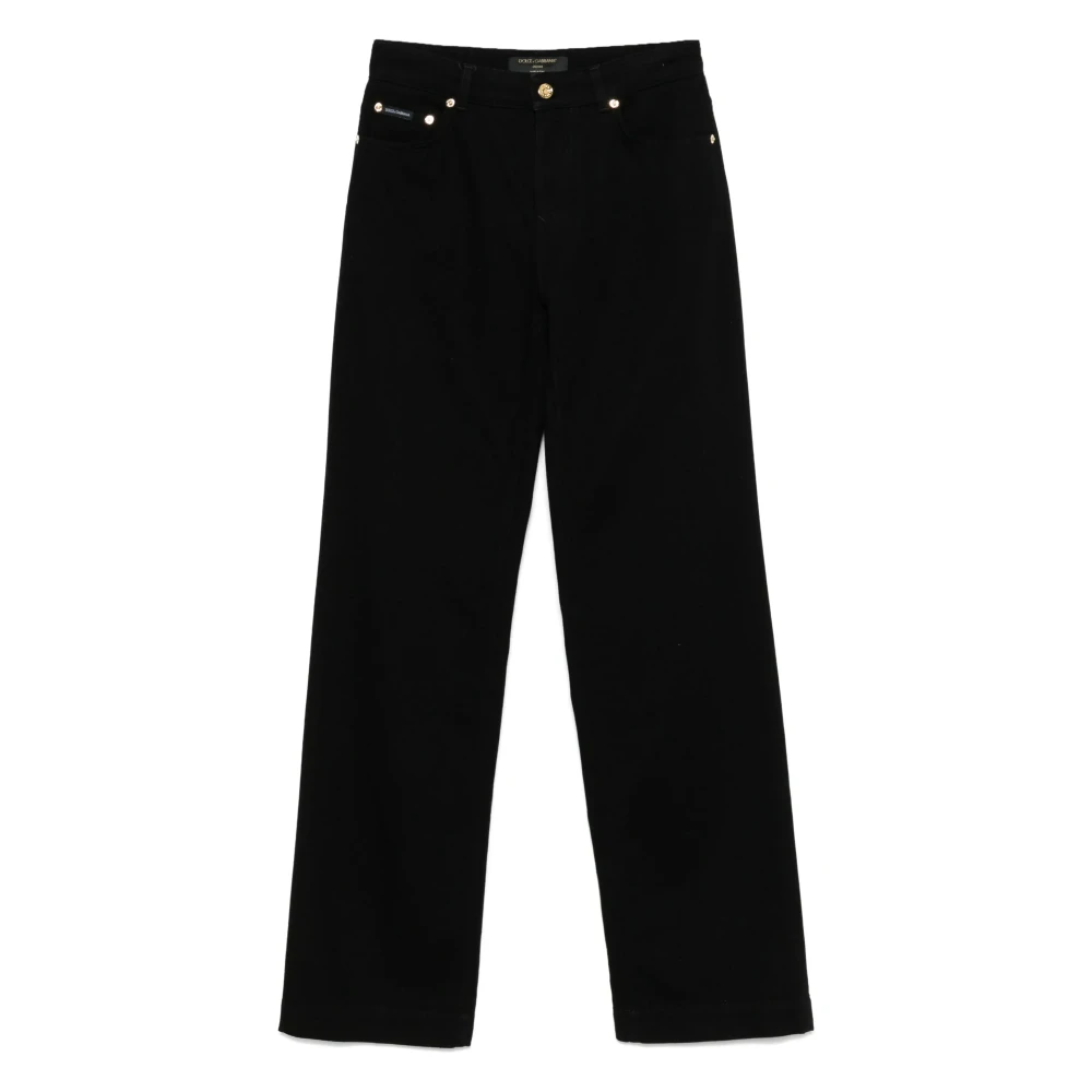 Dolce & Gabbana Zwarte Straight Jeans met Branded Details Black Dames