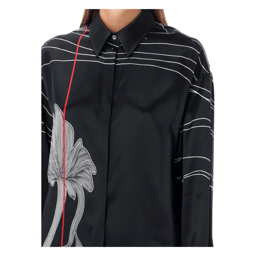 Salvatore Ferragamo Zwart Print Zijden Overhemd Puntkraag Black Dames