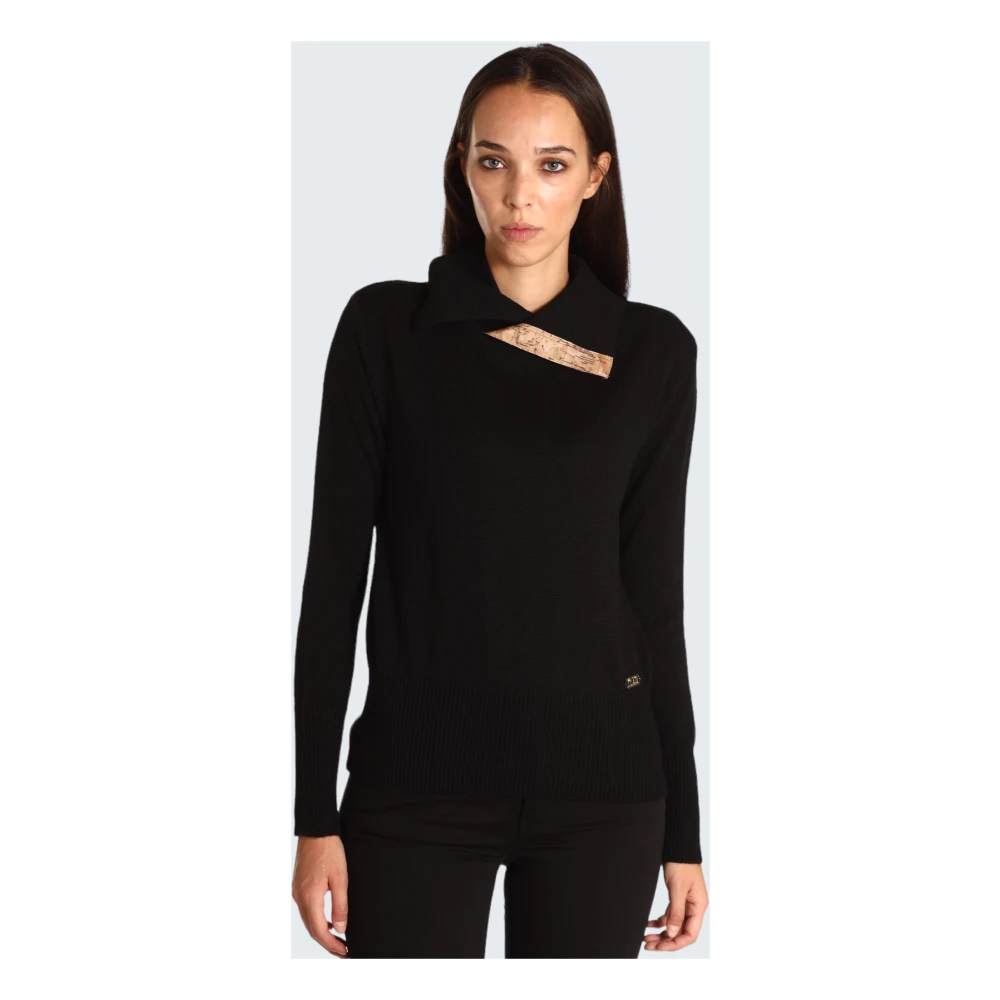 Alviero Martini 1a Classe Asymmetrische Zeilkraagtrui Zwart Black Dames