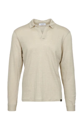 Linned Texturerad Polo V-Hals Skjorta