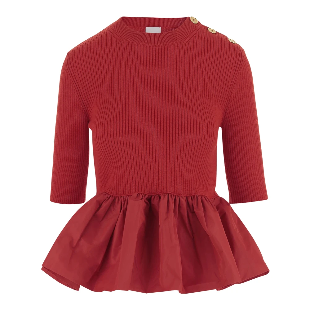 Patou Donna Rosso Maglione In Lana Merino Con Volant