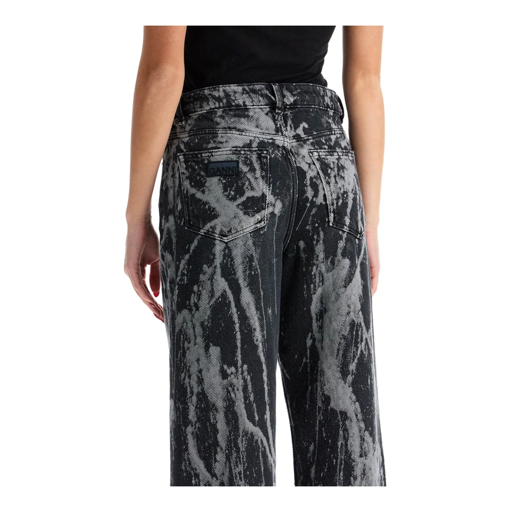 Ganni Marmer Effect Tie-Dye Wide Leg Jeans Black Dames