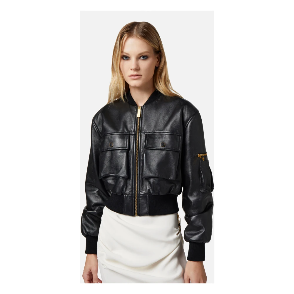 Elisabetta Franchi Leather Jackets Black Dames