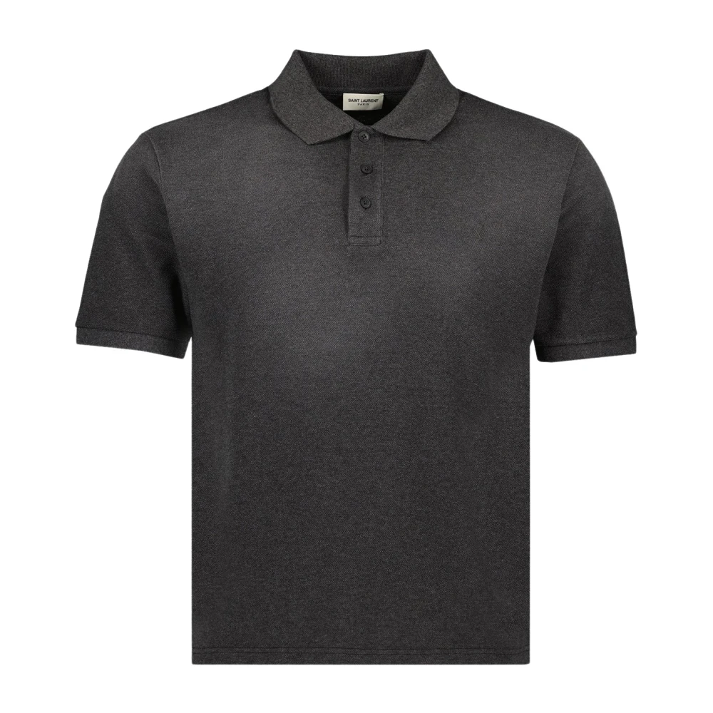 Saint Laurent Grijze Polo T-shirt met Cassandre Borduursel Gray Heren