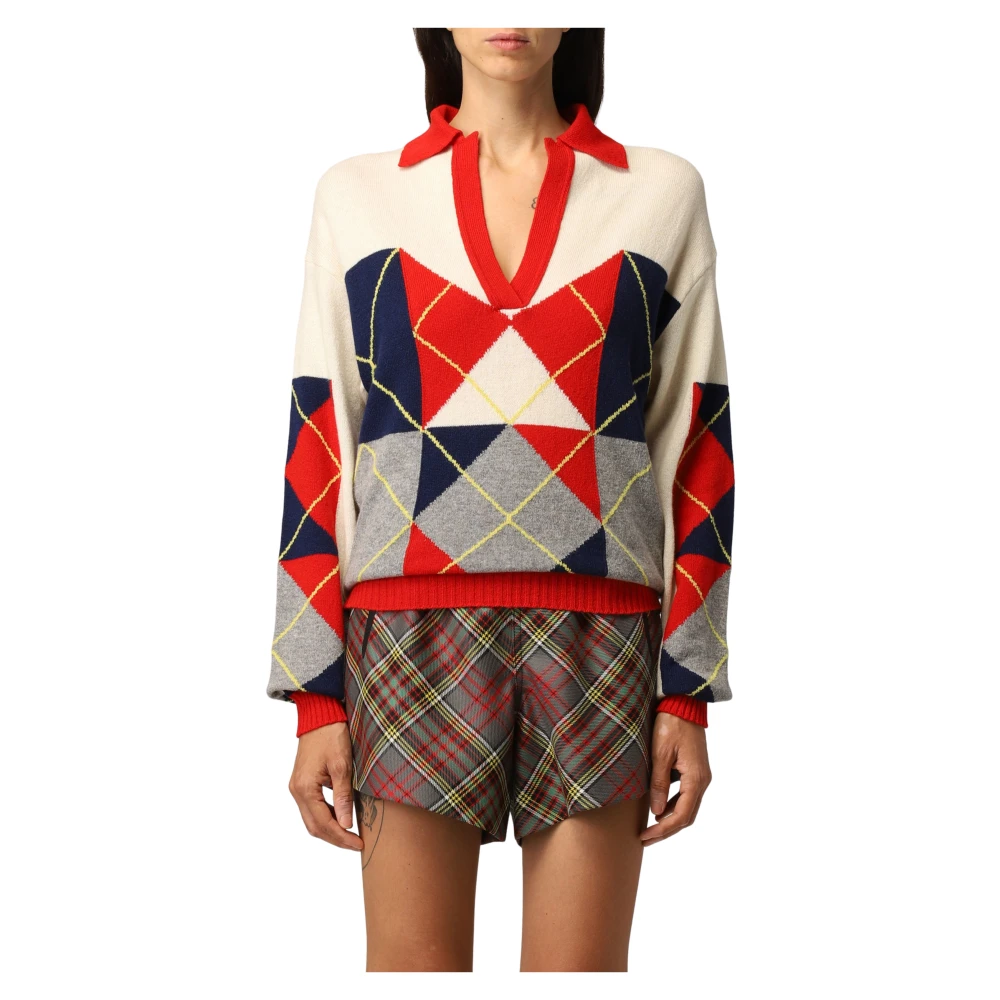 Philosophy Di Lorenzo Serafini Women's Red V-Neck Knitwear Polo Shirt - V-Neck Knitwear - M - Knitwear