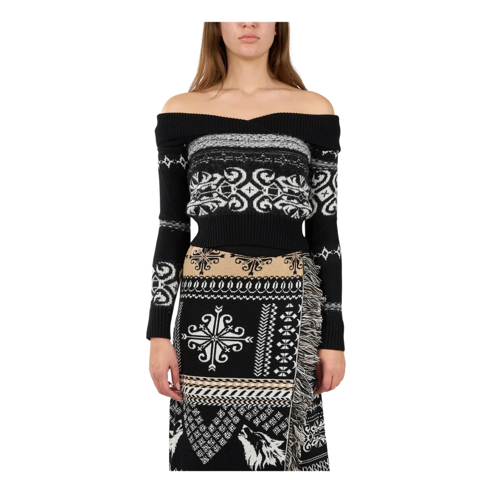Akep Geknipte wolmix bardot top Black Dames