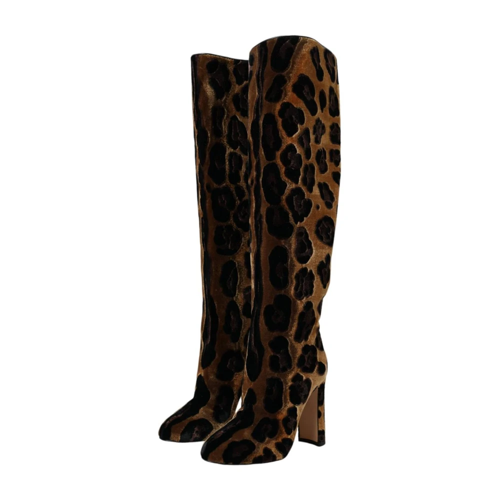 Dolce & Gabbana Women's Brown Leopard Print Kneehigh Boots