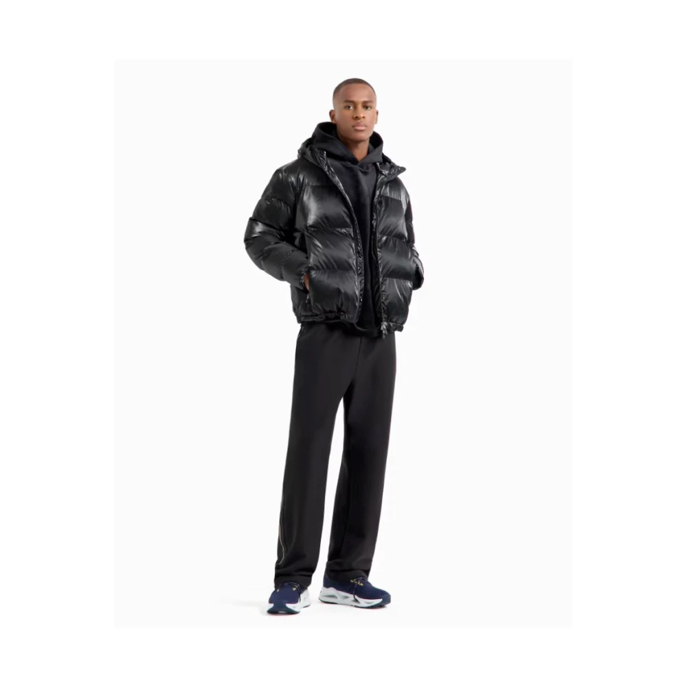 Emporio Armani EA7 Zwarte Jassen met Capuchon en Logoprint Black Heren