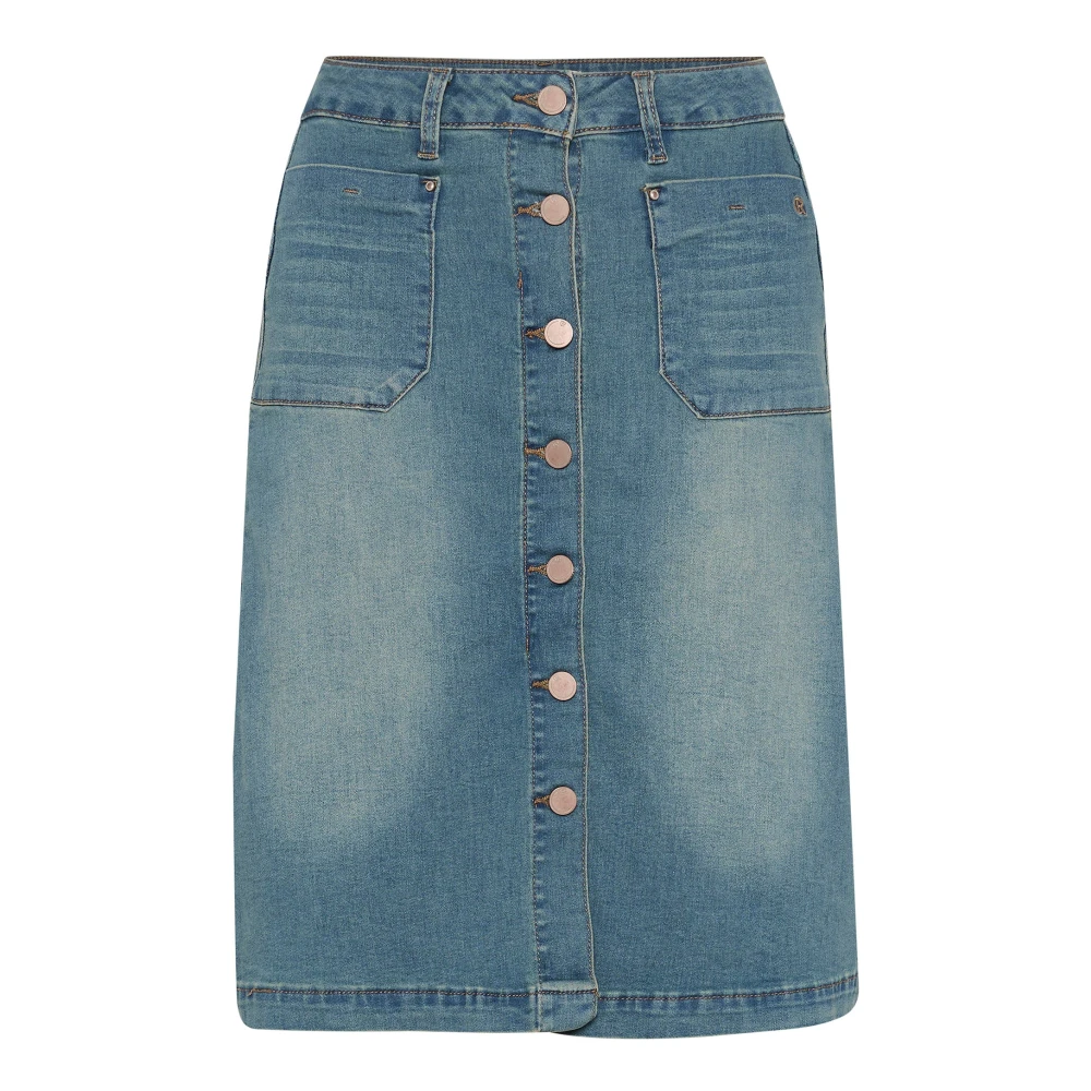 Cream Blue Light Denim Skirt With Pockets - Female - Denim Skirts - Xs - Skirts