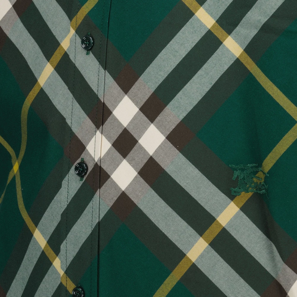 Burberry Geruite Shirt Groen Print Korte Mouw Green Heren