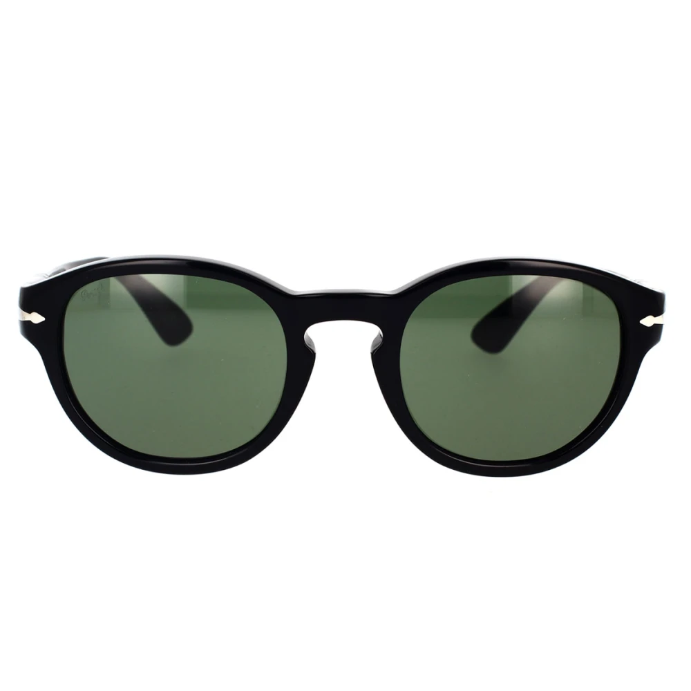Persol Vintage Runda Solglasögon i Svart med Gröna Linser Black, Unisex