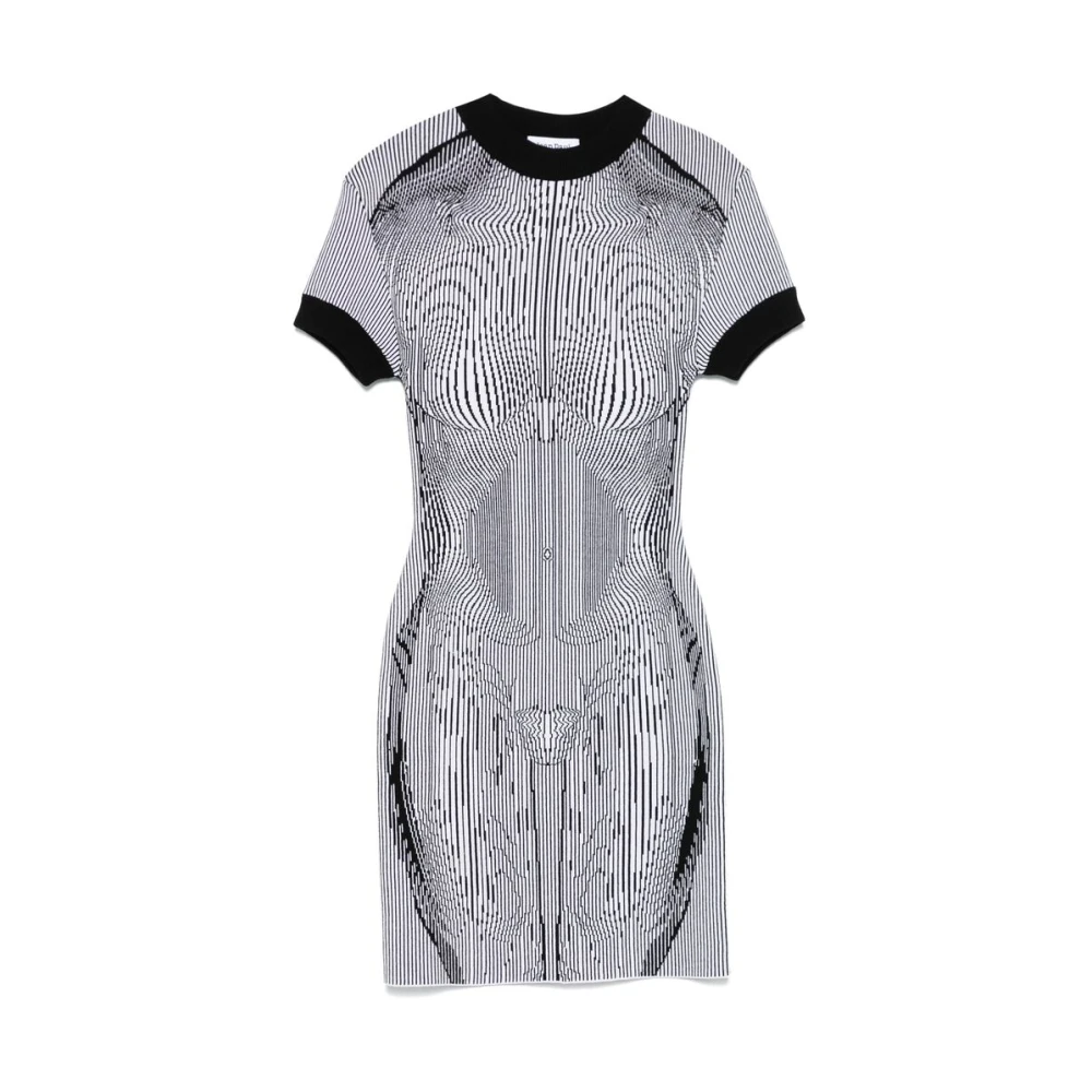 Jean Paul Gaultier Zwarte Jurk Korte Mouwen Ronde Hals Black Dames