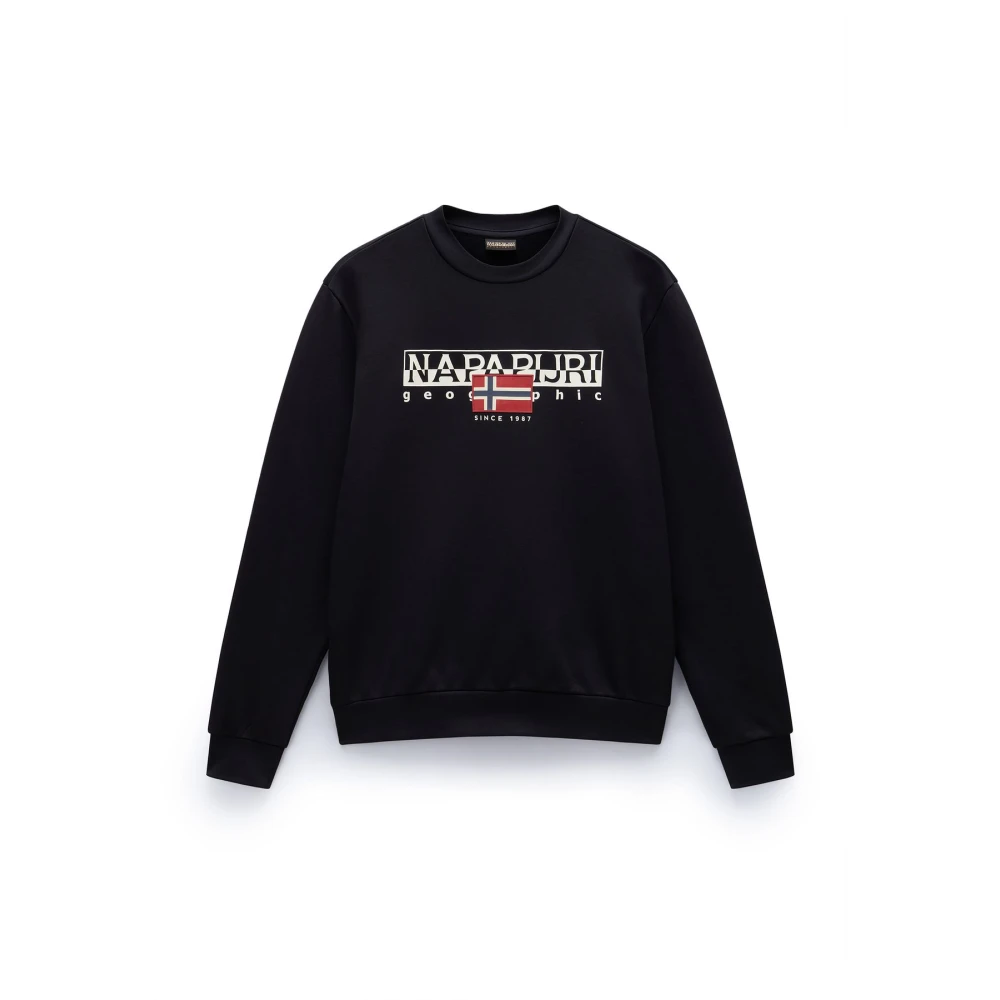 Napapijri Casual Aylmer Winter Sweatshirt med Norsk Flagga Grafik Black, Herr