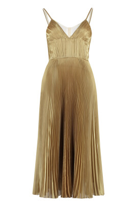 slim fit dress slacks Self-Portrait - Gold Rhinestone Drape Midi Dress main image 1