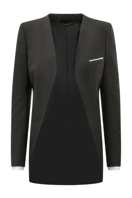 Collarless Wool Silk Jacket