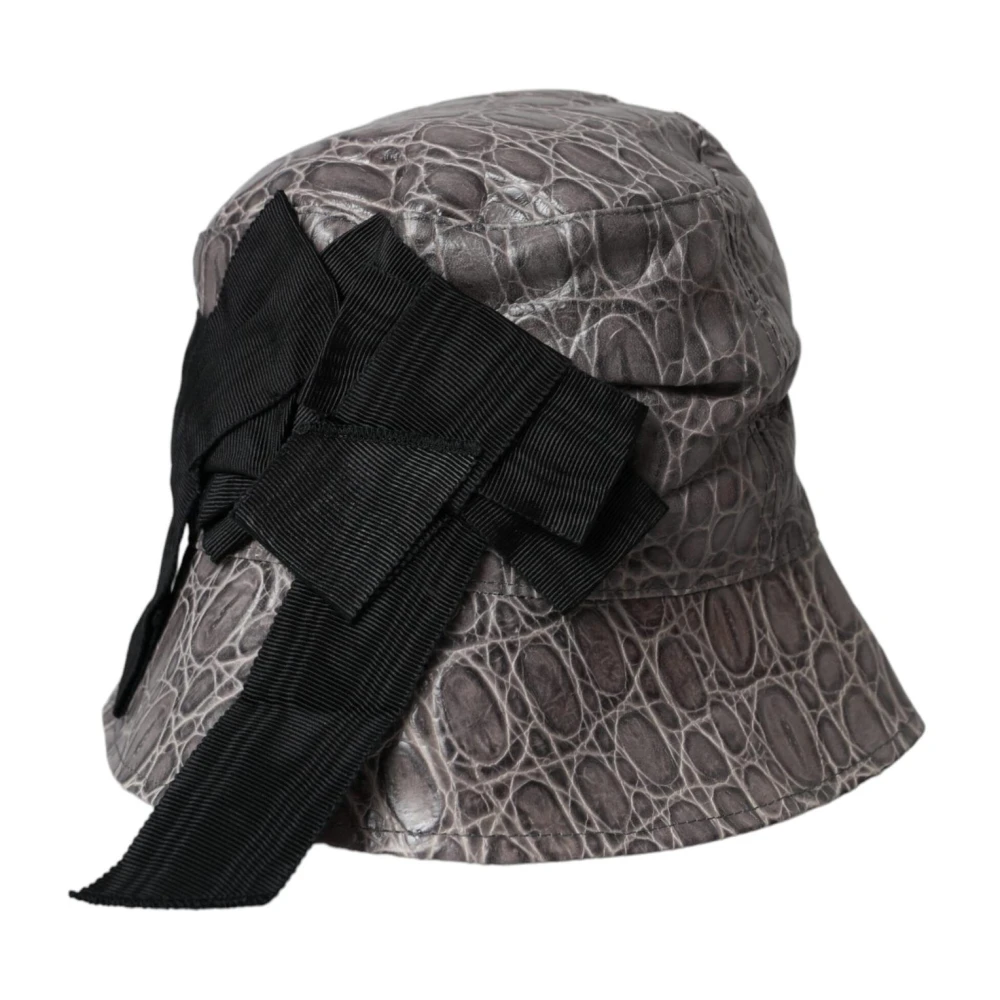 Dolce & Gabbana Grijs Zwart Leren Bucket Hat Gray Dames