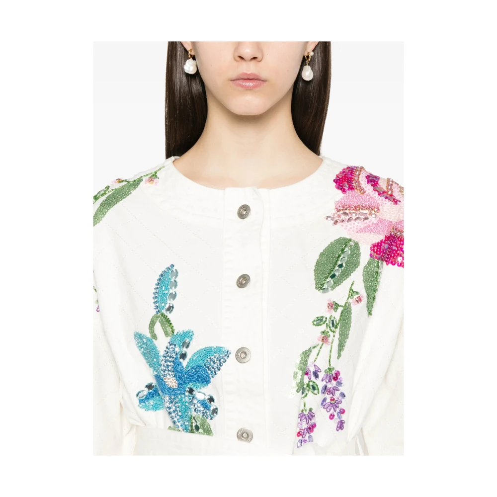 Patbo Wit knoopsluiting bovenkleding met riem White Dames